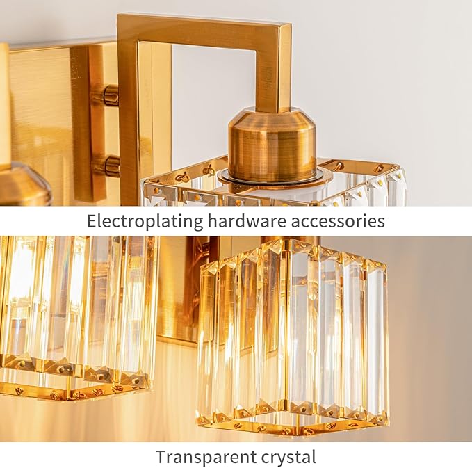 Modern Crystal Bathroom Vanity Light 4-Lights Gold Brushed Brass Finish Modern Crystal Wall Lamp Bathroom Vanity Lighting