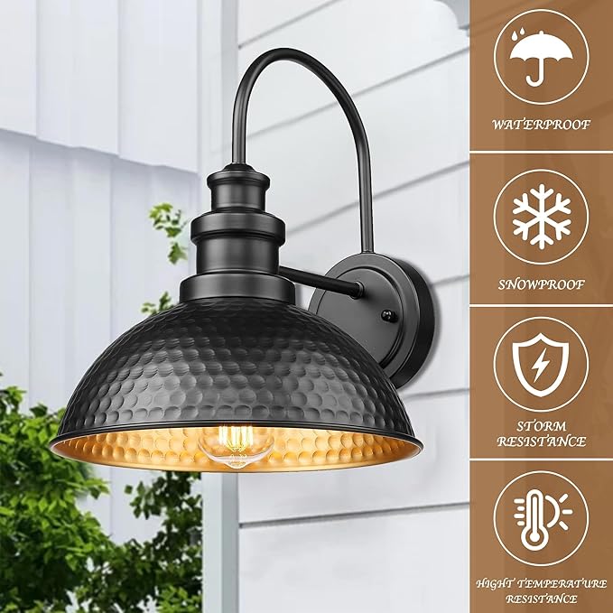 Outdoor Barn Lights, 11.4 Inch Farmhouse Exterior Lighting Fixture, Anti-Rust Waterproof Industrial Black Outside Wall Sconces, Industrial Outdoor Wall Light for Porch,Garage,Patio (Black, 6 Pack)