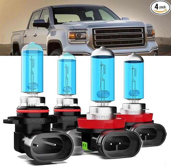 Light Bulbs Compatible with GMC Sierra 1500 2500 3500 HD 2007-2013 halogen Headlight Bulbs, 9005/HB3/H10 and h11/h9/h8 Hi Lo Beam Combo, Pack of 4