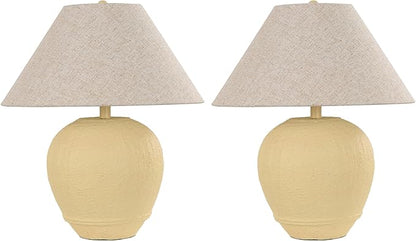Farmhouse Ceramic Table Lamp Set of 2, 21" Rustic Table Lamp with Linen Shade, 3-Way Dimmable Bedside Nightstand Lamps for Bedroom, Living Room, E26 Socket, Cream