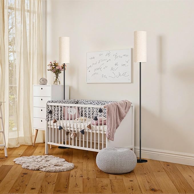 Set of 2 Dimmable Floor Lamps for Living Room with 2 Remotes and Foot Switch, 64.4”Modern Standing Tall Lamp, Corner Lamp for Bedroom, Bulb Included, 3000K-6500K, Beige Shade E06LDP205W1