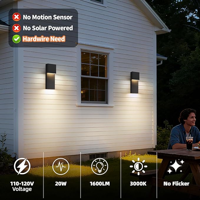 tewei Modern LED Outdoor Wall Sconce, 15'' 20W Outdoor Light Fixture Exterior Wall Lights, Black LED Front Porch Lights Outside Wall Mount Lighting for House, Backyard, Warm White 3000K, 1 Pack
