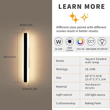 Mikeru 2pack 23.6inch Outdoor Wall Light Fixtures, 10%-100% Dimmable Outdoor Wall Lights Exterior Front Porch Light 3000-6000k Wall Mounted Led Lighting for Basement, Shop,Garage Lighting