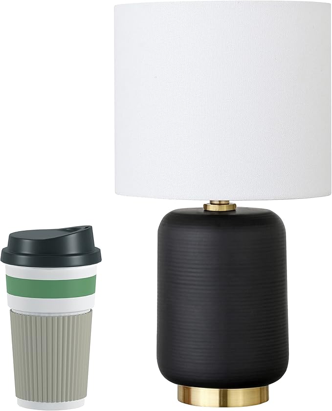 Lambert 15" Tall Ceramic Mini Lamp with Fabric Shade in Matte Black/White