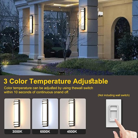 10%-100% Dimmable Outdoor Wall Lights, LED 3000k 4500K 6000k Exterior Light Fixture, IP65 Waterproof, Matt Black Wall Lighting for House Porch Patio(1Pack)
