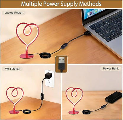 Red Table Lamp – 3CCT 2700K 4000K 6500K Stepless Dimmable Heart Lamp, Touch Control Aluminum Bedside Lamps with USB Adapter, for Bedroom,Girls Room,Nightstand,Desk