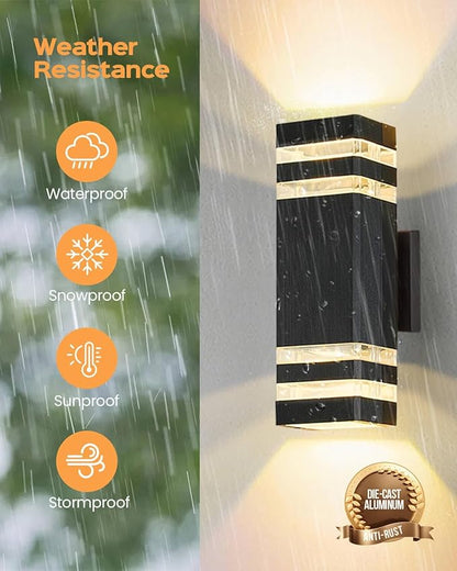 SHIMR Modern Outdoor Wall Lights with Dusk to Dawn Sensor, Outdoor Light Fixture Wall Mount with GU10 Bulbs, Square Up and Down Lights for House Porch Front Door 13" Height [ETL Listed]