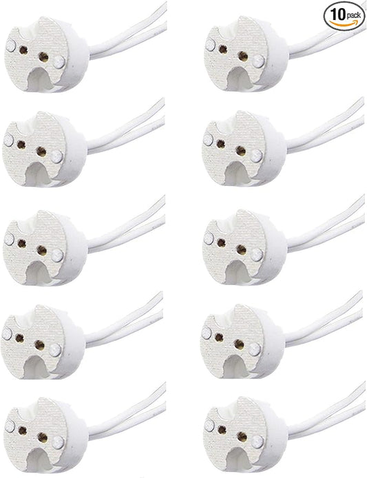 Bioluz LED 10 Pack MR16 Light Socket for Halogen and LED, fits All GU5.3 Sockets, Ceramic Base with Silicon Wire Also fits MR11 and G4 (Pack of 10)