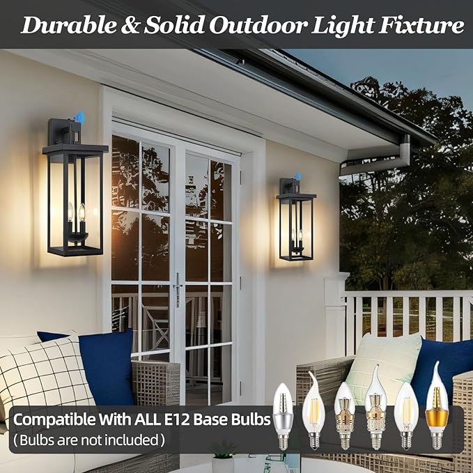 22 Inch Extra Large Outdoor Wall Lights Dusk to Dawn,Exterior Patio Light Fixtures 2-Light E12 Outdoor Porch Light Outside Wall Lantern Waterproof Outdoor House Lights Wall Mount 1 Pack