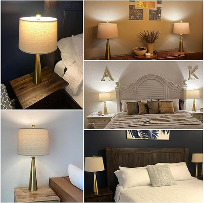 Oneach 25.75" Table Lamps Set of 2 for Living Room Bedroom, Bedside Lamp 3-Way Dimmable Touch Control, Modern Silver Nightstand Light Fabric Shade Vintage Accent Style