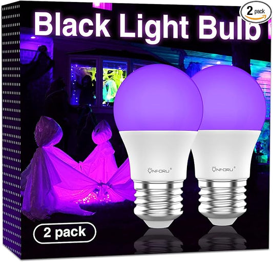 Onforu 15W LED Black Light Bulbs, A19 E26 120W Equivalent Blacklight Bulb for Glow in The Dark, Halloween Lights, 120V, Level 385-400nm, Blacklight Party, Body Paint, Fluorescent Poster