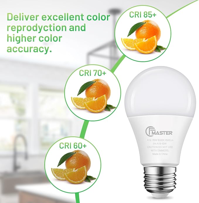 A19 LED Light Bulb, LED Bulbs 100 Watt Equivalent, 5000K Daylight Light Bulbs, 1500 Lumens, E26 Standard Base Lightbulb, Non-Dimmable 15W Bright White Bulbs for Home, ETL Listed(4-Pack)