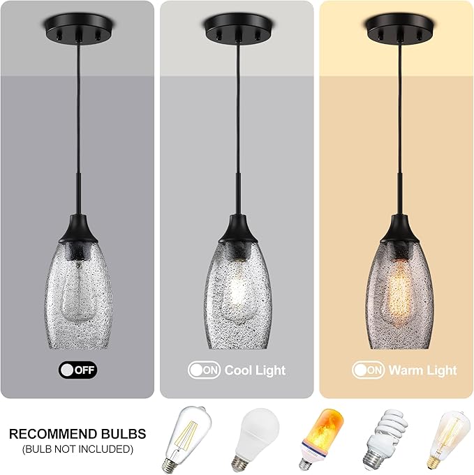 Black Seeded Glass Pendant Lamp Shade 4.72" Art Glass Chandeliers Cover Mini Oval Light Shade Replacement Shade Only Light Fixtures for Kitchen Island Pendant Light 1-Pack