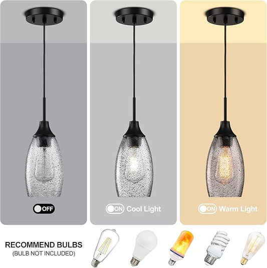 Black Seeded Glass Pendant Lamp Shade 4.72" Art Glass Chandeliers Cover Mini Oval Light Shade Replacement Shade Only Light Fixtures for Kitchen Island Pendant Light 1-Pack