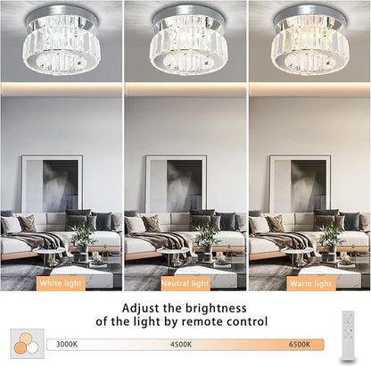 CLAIRDAI Flush Mount Ceiling Light Fixture LED Mini Chandeliers with Crystals Hallway Light Mini Modern Crystal Chandeliers Bedroom Chandelier for Bathroom Kitchen Office(Dimmable)