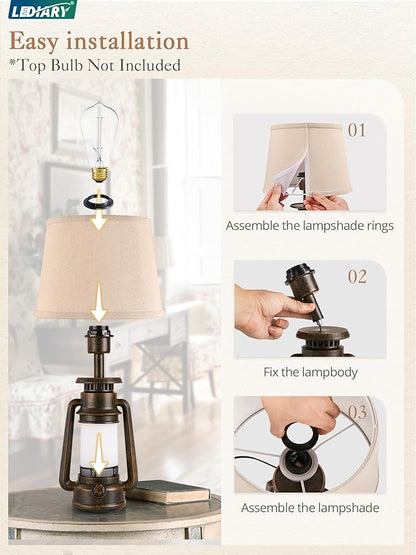 LEDIARY 18.72" LED Vintage Lantern Flickering Flame Table Lamps for Bedrooms Set of 2, Farmhouse Rustic Vintage End Table Lamps, Rustic Retro Bedside Nightstand Desk Lamp for Living Room