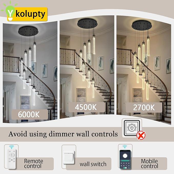 Pendant Light Fixtures LED Black 8-Light Chandelier for Living Room Modern Bubble Crystal Chandelier Entryway Foyer Dimmale 2700K-6000K