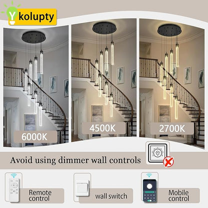 Pendant Light Fixtures LED Black 8-Light Chandelier for Living Room Modern Bubble Crystal Chandelier Entryway Foyer Dimmale 2700K-6000K