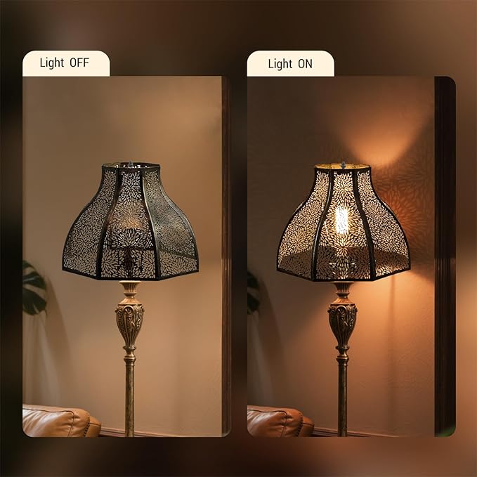 Metal Bronze and Gold lamp shades for floor lamps for bedroom or living room, 8-petal lotus lamp shape drum lamp shades, corner floor fan lamp with spider fitter (5.32" top x 13" bottom x 9.5" high)
