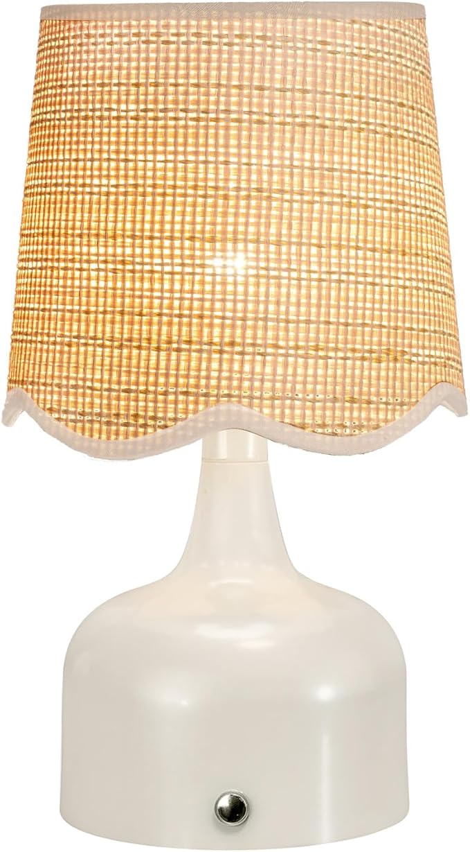 Cordless Boho Table Lamp Beige, Wicker Shade, 5200-mAh Rechargeable Battery, 3-Way Dimmable, Build-in Integrated LED 320 Lumen Max, for Bedside Living Room