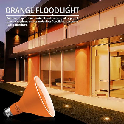 PAR38 Flood Lights Outdoor,Dimmable LED Flood Light Bulbs,20W(Equivalent to 200W),E26 Base,Outdoor Porch,Holiday Lighting,LED Flood Light Bulb for Halloween,Christmas,4 Pack Orange