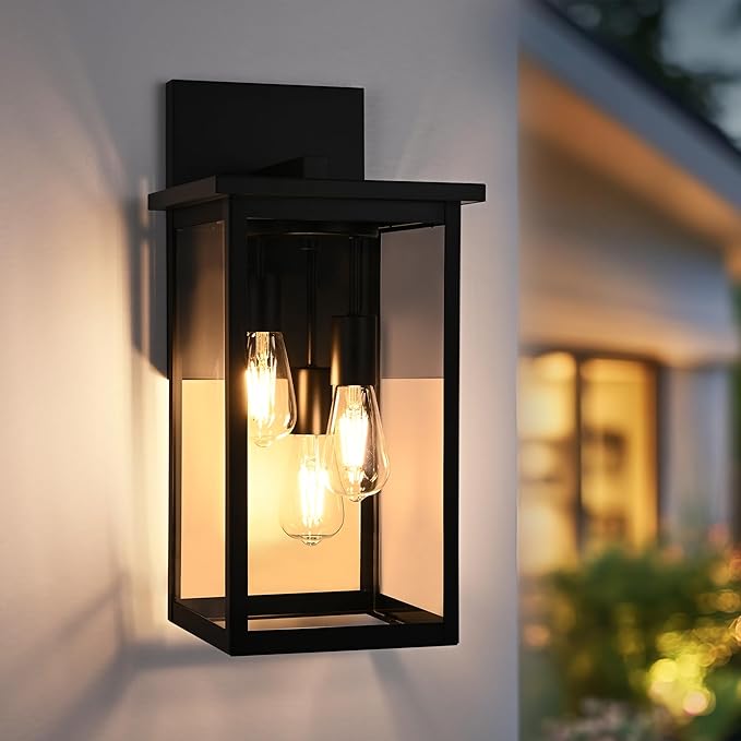 TODOLUZ 3-Light Large Outdoor Wall Sconce in Black, Waterproof Exterior Porch Wall Light Fixture for Garage Patio Entryway, E26 Bulb Base