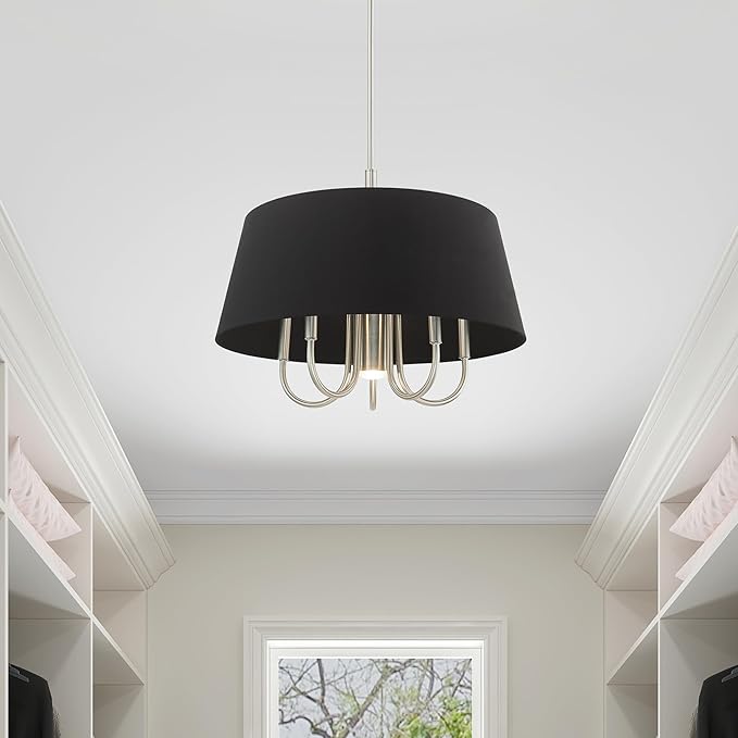 Livex Lighting 51356-91 Belclaire - Six Light Chandelier, Brushed Nickel Finish with Black Fabric Shade