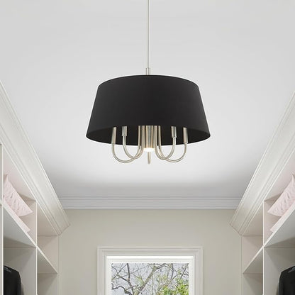 Livex Lighting 51356-91 Belclaire - Six Light Chandelier, Brushed Nickel Finish with Black Fabric Shade