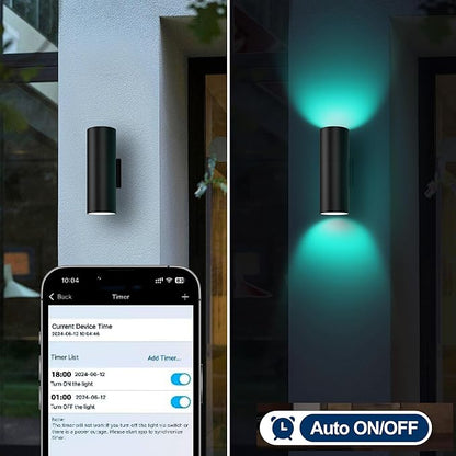 Smart Up & Down Outdoor Wall Lights, RGBCW Color Changing LED Sconce with Bluetooth App & RF Remote Control, 2700K-6500K Tunable White, Dimmable Exterior Porch Lights for House Patio Garage