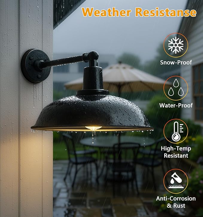 18-inch Large Outdoor barn Light, Straight arm Design, Modern Country Style gooseneck barn Light, Industrial Style Outdoor Wall lamp, Suitable for farmhouses, garages, and patios