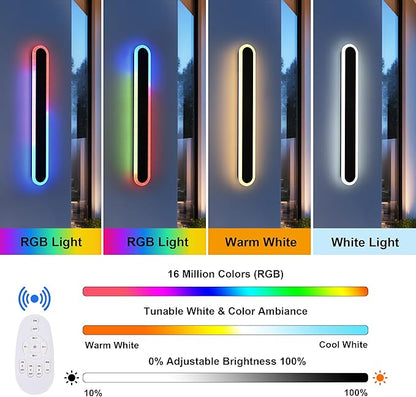 TODOLUZ 2-Pack 40-Inch RGBW Outdoor Wall Lighting Fixtures, IP65 Waterproof 24W LED Linear Dimmable Wall-Mounted Porch Lamp with Remote Control for Front Door Party Garage