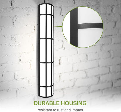 ASD 36 Inch LED Outdoor Wall Mount Light Fixture with Grid - Matte Black Modern Wall Sconce - 30W 120-277V 3000K 4000K 5000K Adjustable - Dimmable Exterior Lights - Front Door, Patio - ETL 2 Pack
