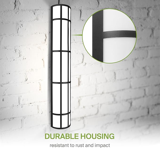 ASD 36 Inch LED Outdoor Wall Mount Light Fixture with Grid - Matte Black Modern Wall Sconce - 30W 120-277V 3000K 4000K 5000K Adjustable - Dimmable Exterior Lights - Front Door, Patio - ETL