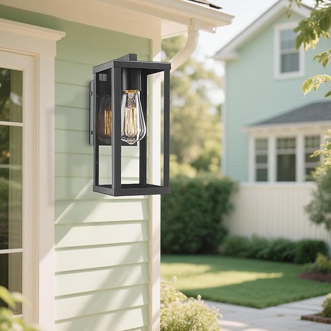 Outdoor Wall Lantern, Exterior Wall Mount Lights, Outdoor Wall Sconces, Wall Lighting Fixture, Exterior Light Lantern Fixtures, Porch Light Lamps Modern Porch Lighting for Garage (Black, 1PACK)