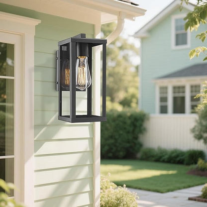 Outdoor Wall Lantern, Exterior Wall Mount Lights, Outdoor Wall Sconces, Wall Lighting Fixture, Exterior Light Lantern Fixtures, Porch Light Lamps Modern Porch Lighting for Garage (Black, 1PACK)