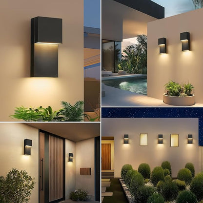 tewei Modern LED Outdoor Wall Sconce 20W Exterior Lighting Fixtures, Black Outside Lights for House Integrated LED Outdoor Wall Mount Lights for Front Porch Garage, Warm White 3000K, 1 Pack