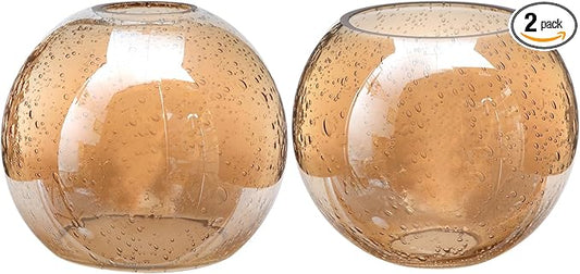 Glass Lamp Shade Replacement Globe & Cover for Lighting Fixture, 5.9" Diameter, 1-5/8 inch Fitter, 2 Pack Clear Amber Seeded Bubble Globe Lamp Shade