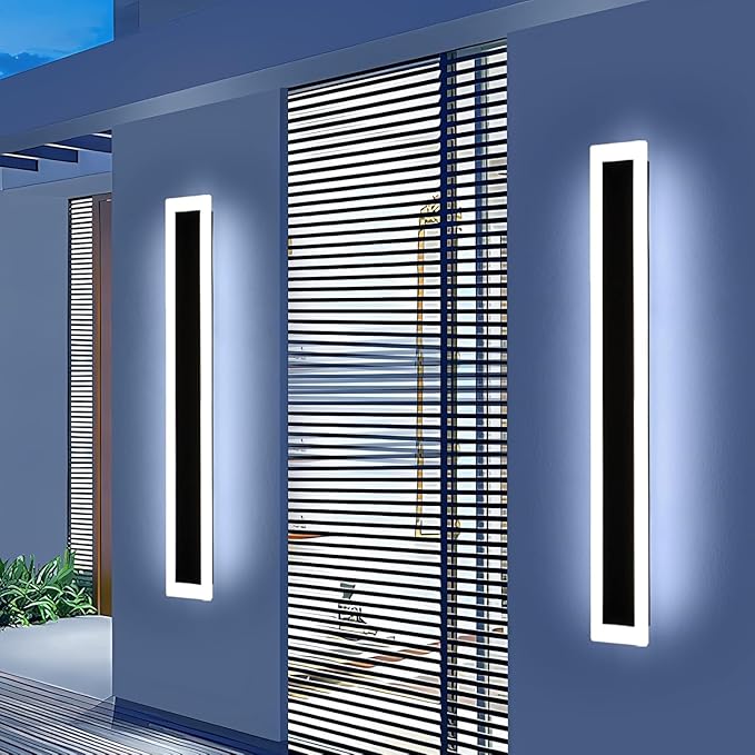 Upgrade Widened 2 Pack Long Outdoor LED Wall Light, 57inch Modern Minimalist Wall Sconces, 3 Color 3000K/4500K/6000K, 50W, IP65 Waterproof, Black Exterior Lighting Fixture for Patio, Garden, Garage