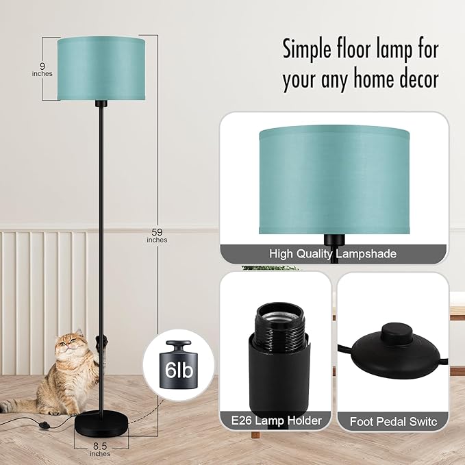Floor Lamp, Standing Lamp, Modern Floor Lamps with Green Lampshades, Foot Switch, 59" Tall, Bright Pole Lamps for Living Room, Bedroom, Office, Nightstand, Kids' Gift, Green Lamp (Without Bulb)