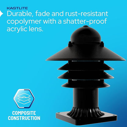 KASTLITE Nautical Pier Mount Outdoor Lighting Fixture - Rust & Waterproof Non-Metallic Coastal Lantern - Fits 3" Poles - UL Listed Patio Fence Porch Deck & Dock Light - USA Made, Short, Matte Black