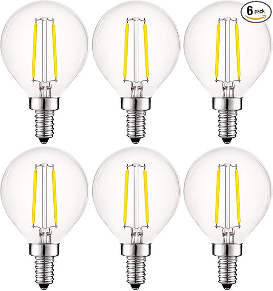 LUXRITE 4W Vintage G16.5 LED Globe Light Bulbs Dimmable, 5000K Bright White, 400 Lumens, E12 LED Bulb 40W Equivalent, Clear Glass, Edison Filament LED Candelabra Bulb, UL Listed (6 Pack)