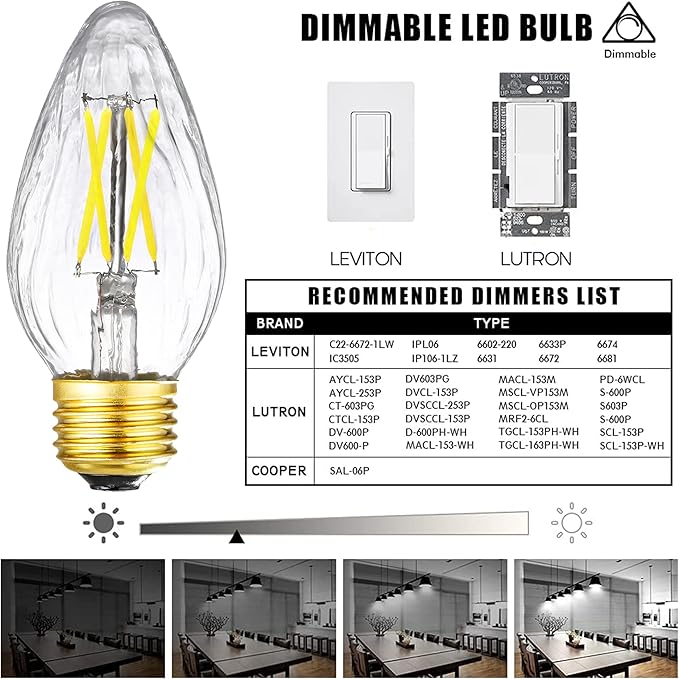 LEOOLS E26 Edison Bulb 6W Equivalent E26 LED Bulb 60 Watt Dimmable 4000K E26 Light Bulb AC120V Neutral White 600lm Flame Wrinkle Glass LED Bulb for Pendant,Porch,Ceiling Fan and Lantern Lamp,Pack of 6