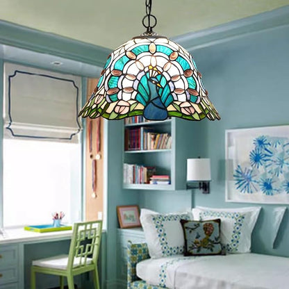 12 Inch Red Blue Peacock Lamp Shade Replacement, Only Tiffany Style Stained Glass Lampshades, Retro Bird Light Cover for Bedside Reading Lamp Kitchen Lamp Study Lamp Desk Lamp,Blue