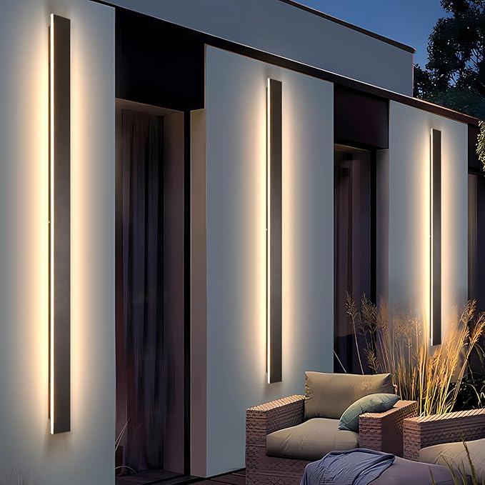 Modern Outdoor Lights Fixture,2pack 92.5inch Exterior Porch Lights Fixture Wall Mount,3000K Rectangular Black Linear Long LED Outdoor Entrance Wall Sconce Lighting for Garage,Front Door