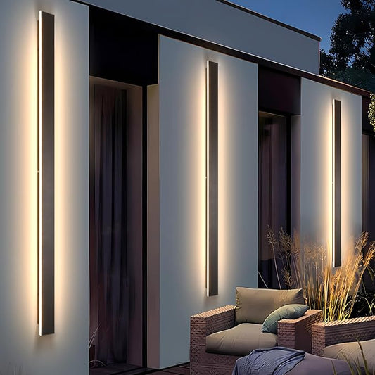 Modern Outdoor Lights Fixture,2pack 92.5inch Exterior Porch Lights Fixture Wall Mount,3000K Rectangular Black Linear Long LED Outdoor Entrance Wall Sconce Lighting for Garage,Front Door
