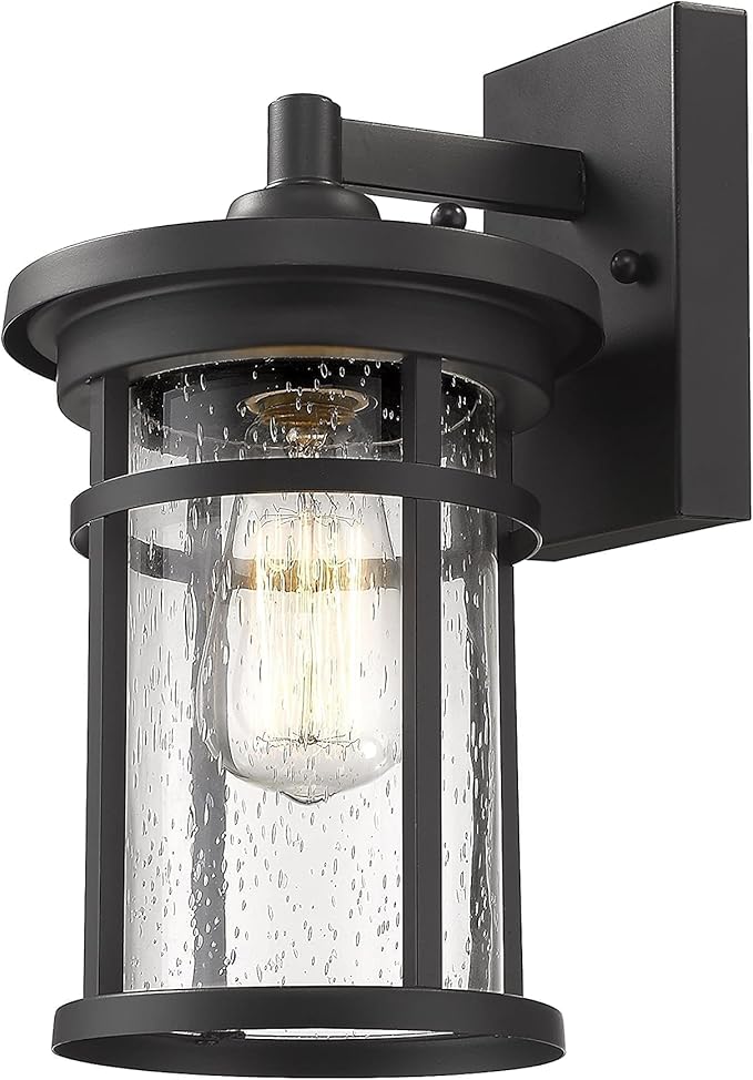 Casia Outdoor Wall Sconces, Exterior Wall Lantern, Farmhouse Porch Lighting Fixture, Front Door Mounted Lights, Outside Lighting Lamp for Patio, Porch, Garden,Balcony (Black, 12" H)