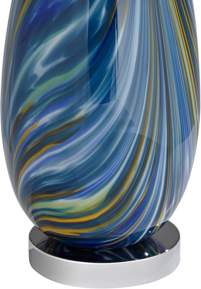 Possini Euro Design Pablo Modern Style Table Lamp with USB Charging Port 27" Tall Multi Blue Art Glass White Drum Shade for Living Room Bedroom House Bedside Nightstand Home Office (Color May Vary)