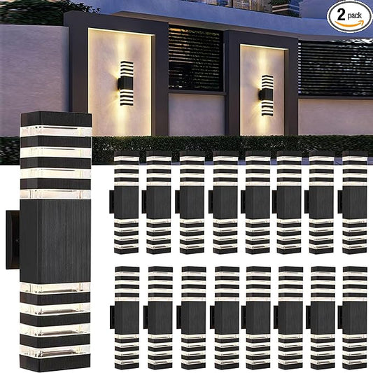 18inch LED Square Up & Down Wall Lights,24W Outdoor Wall Light 4000K Day White Aluminum Body Waterproof IP65 LED Exterior Light Fixtures Wall Mount for House Patio Garage Garden (18inch-16Pack)