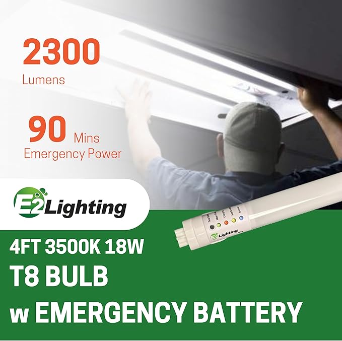 E2 LIGHTING Emergency 4FT T8 Tube with bettery Backup Shop Light (3500K)