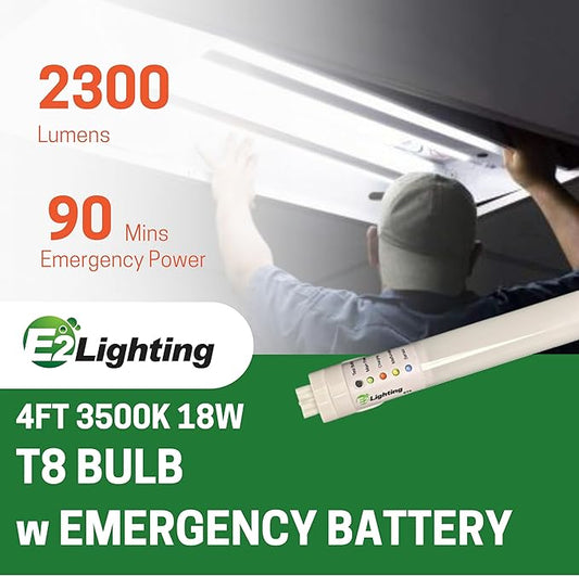 E2 LIGHTING Emergency 4FT T8 Tube with bettery Backup Shop Light (3500K)